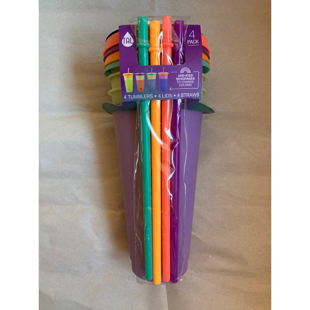 TAL Color Changing REUSABLE Tumblers & Straws Set 4 Pack  24oz
